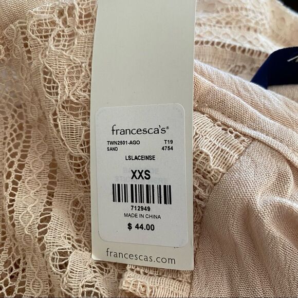 Francesca’s Peplum Lace Top Beige Sz XXS NWT - Picture 7 of 7